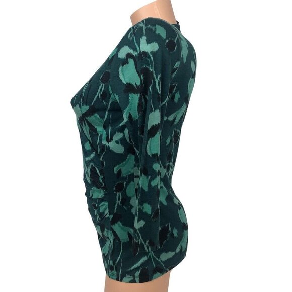 NWT Talbots Sweater Top Green Floral V Neck Faux Wrap 3/4 Sleeve Size XS - Picture 5 of 8
